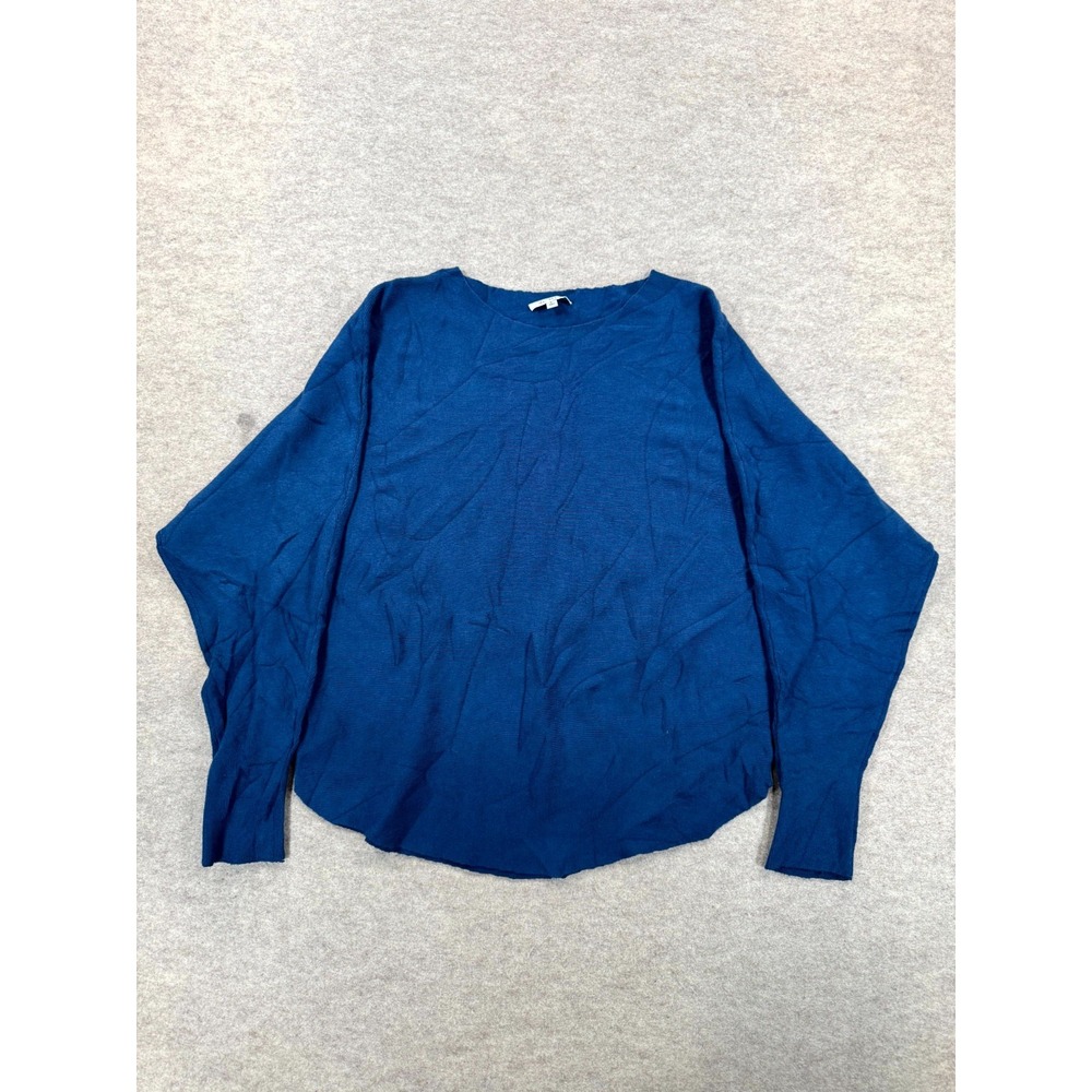 Vila Milano Sweater Womens Large Blue Knit Cotton Relaxed Fit Batwing Sleeve
